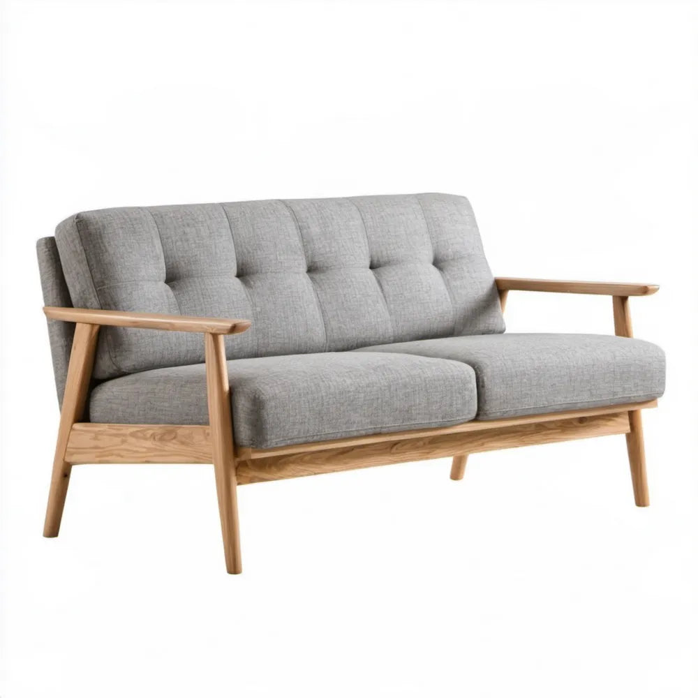 Szara sofa 2-osobowa z drewna kauczukowego 130 x 75 x 78 cm