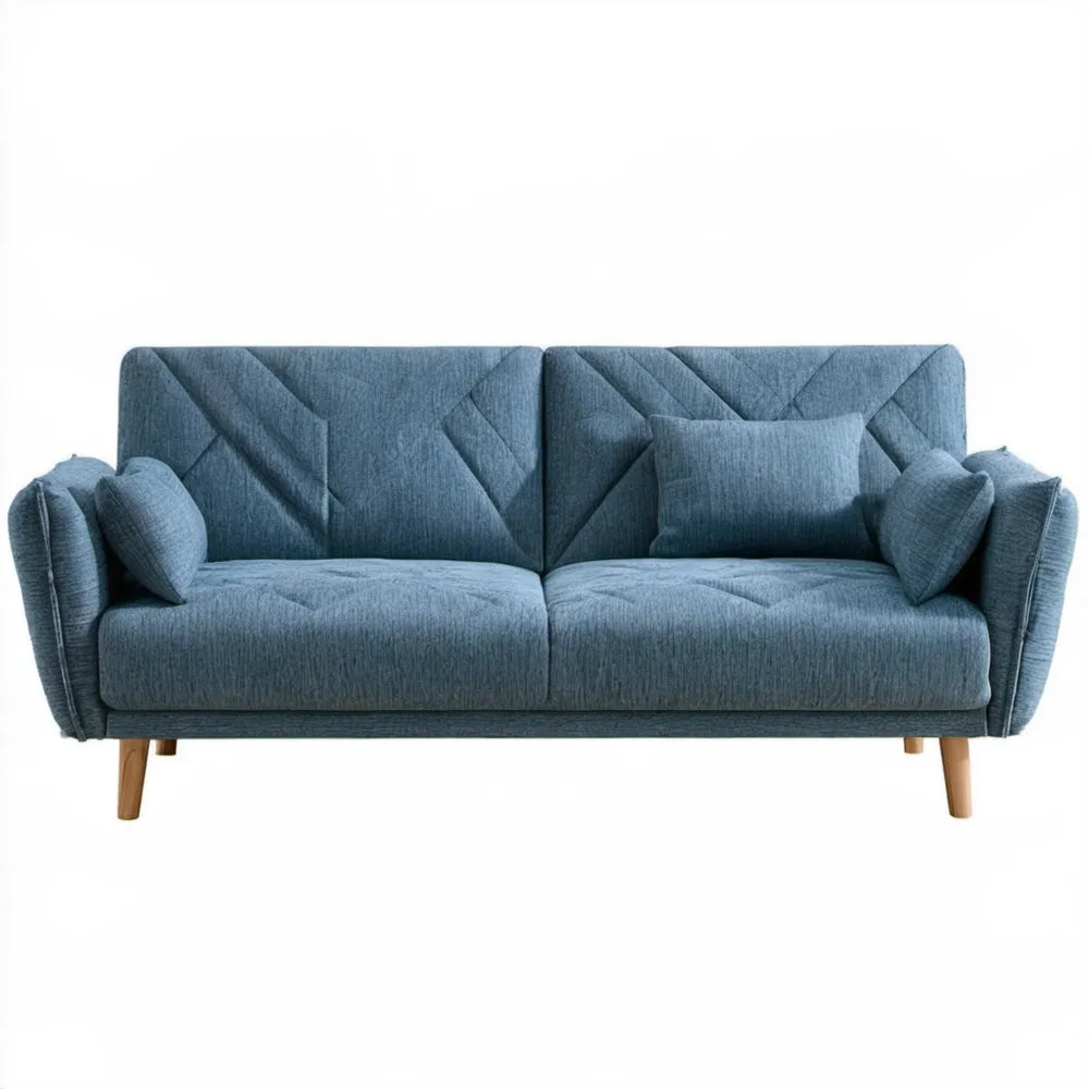 Dwuosobowa sofa tapicerowana niebieska z poduszkami, 180 x 85 x 90 cm