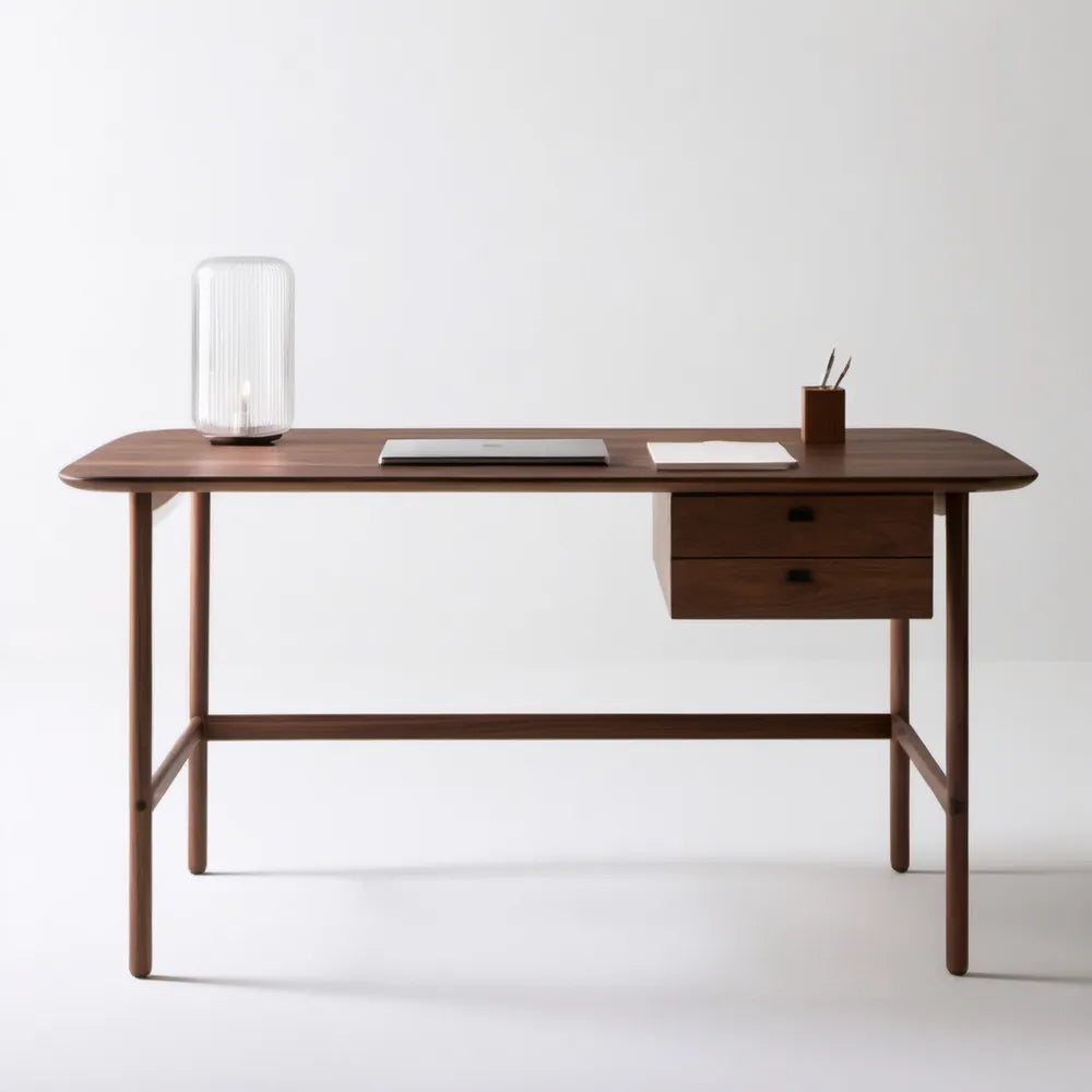 Orzechowe biurko z litego drewna kauczukowego 120 x 60 x 75 cm z 2 szufladami