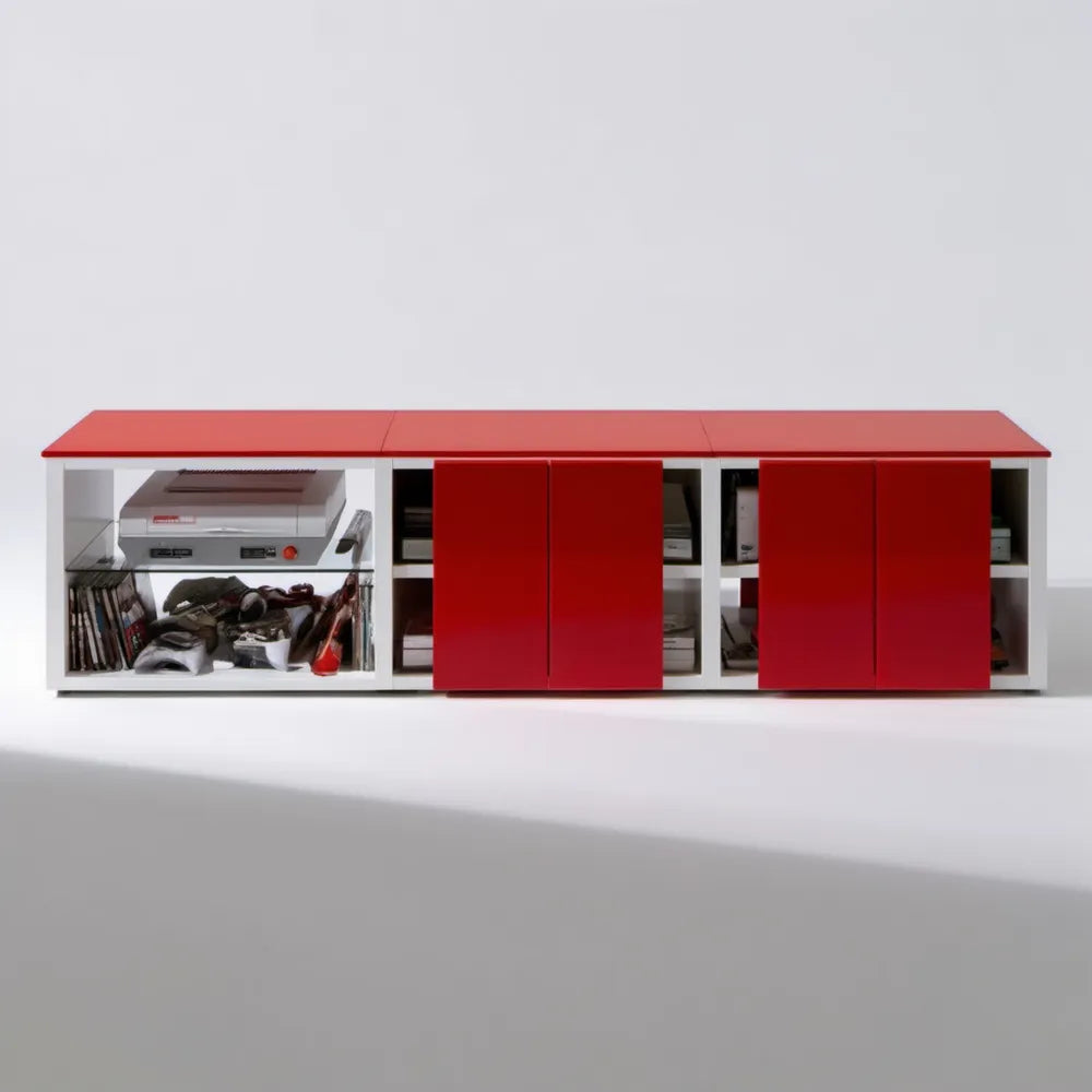 Szafka RTV biało-czerwona z płyty laminowanej, 240 × 40 × 50 cm