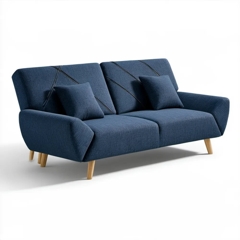 Granatowa sofa z tapicerką poliestrową i poduszkami, 160 × 85 × 88 cm