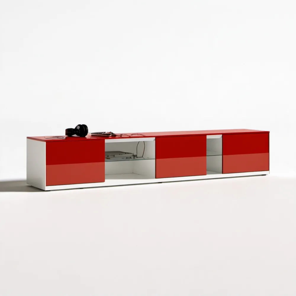 Szafka RTV czerwono-biała z połyskiem, 200 x 40 x 45 cm