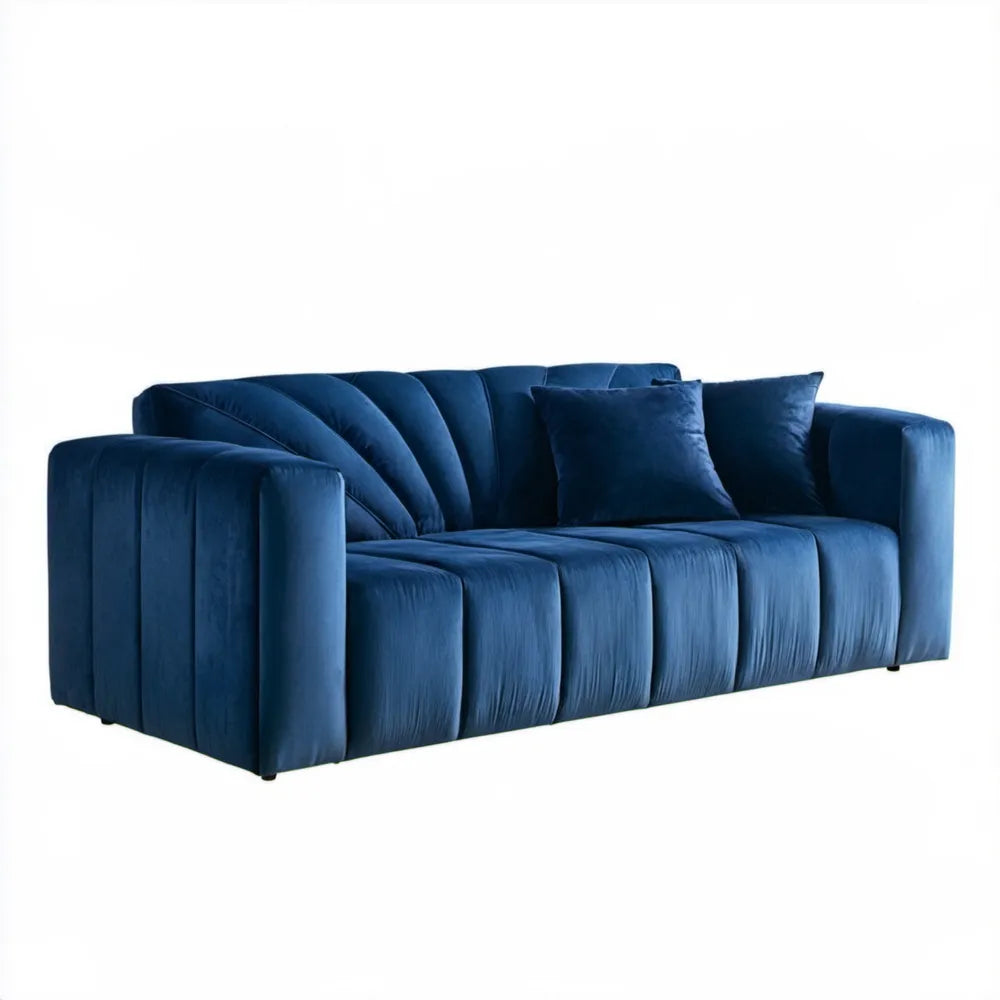 Granatowa sofa trzyosobowa z aksamitu poliestrowego 230 x 100 x 75 cm