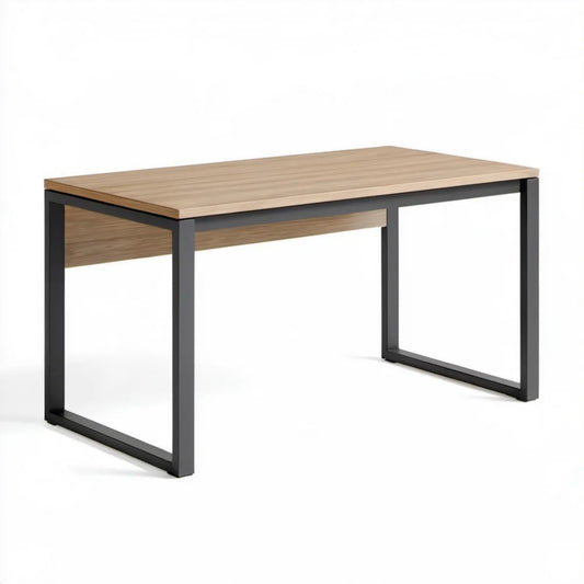 Prostokątne biurko 120 x 60 x 75 cm z blatem w kolorze jasnego dębu i czarną stalową ramą