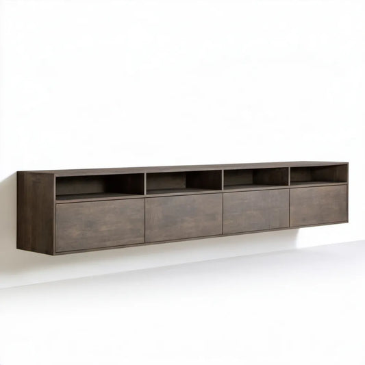 Wisząca szafka RTV z laminowanej płyty wiórowej Ciemnobrązowa/Szara 300 x 40 x 60 cm