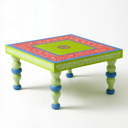 Kwadratowy stolik kawowy z litego drewna mango 60 x 60 x 30 cm Zielony/Niebieski/Czerwony/Biały