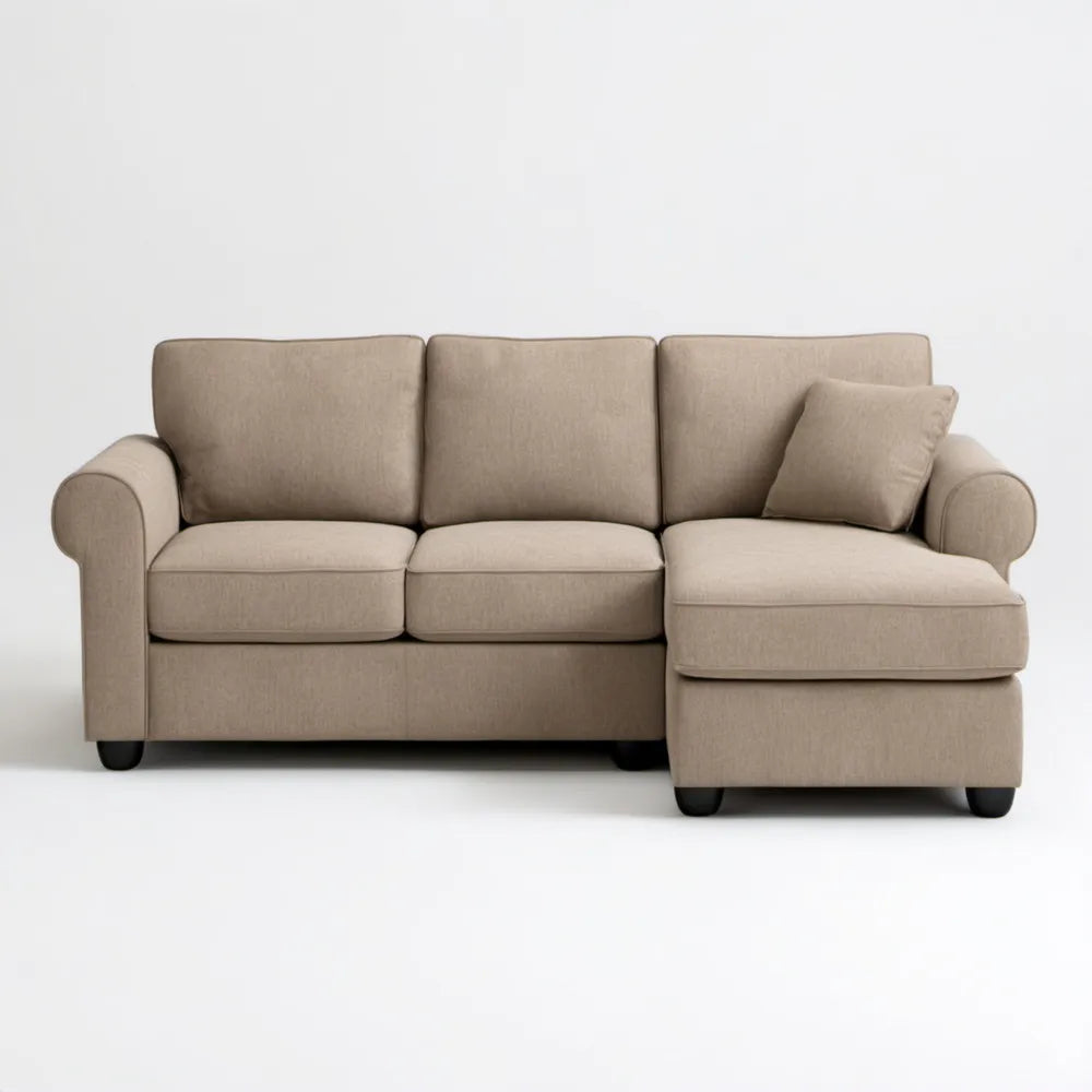 Prawostronna sofa narożna z szezlongiem, beżowa, 240 x 150 x 85 cm