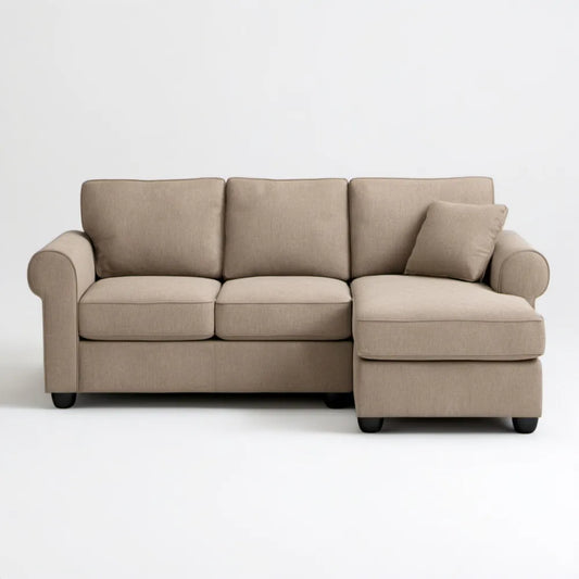 Prawostronna sofa narożna z szezlongiem, beżowa, 240 x 150 x 85 cm
