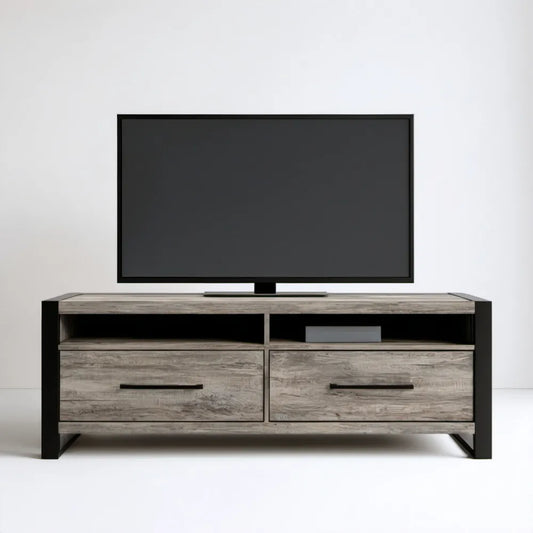 Szaro-czarna szafka RTV z 2 szufladami, 160 x 40 x 55 cm