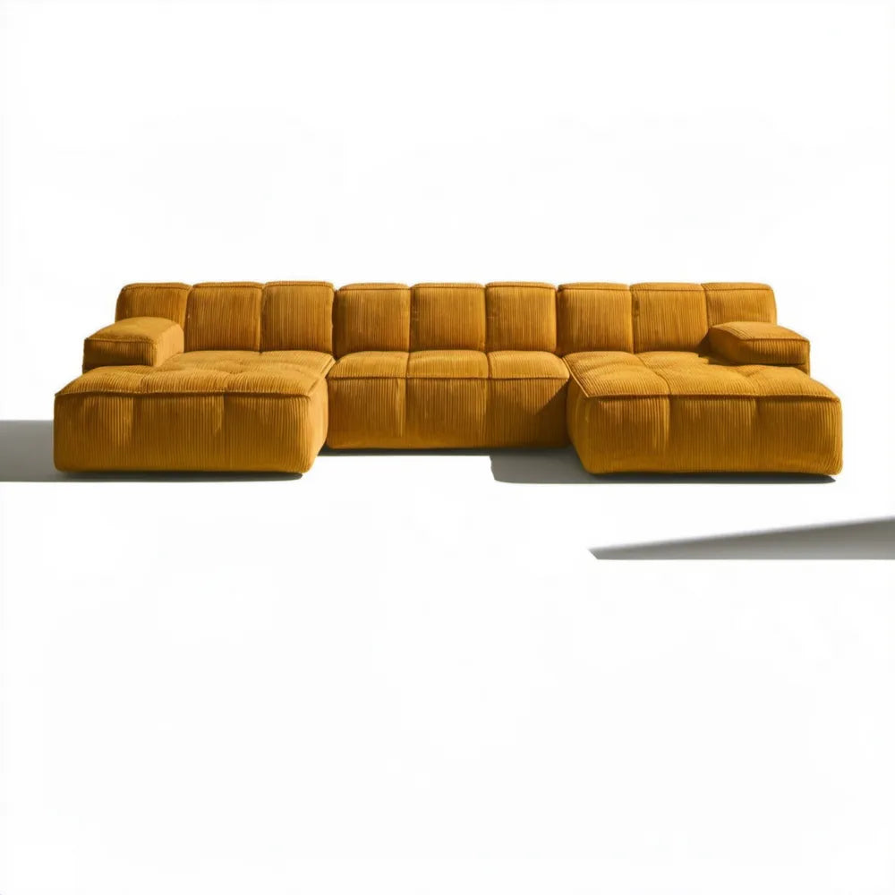 Modułowa sofa 5-osobowa w kształcie U z dwoma szezlongami, musztardowa, 340 × 170 × 78 cm