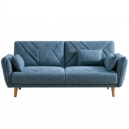 Dwuosobowa sofa tapicerowana niebieska z poduszkami, 180 x 85 x 90 cm