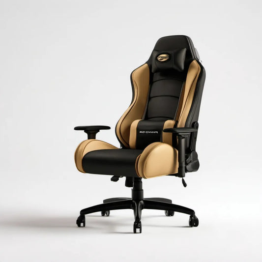 Ergonomiczny fotel gamingowy z tapicerką PU czarno-złoty, 68 x 68 x 124–134 cm
