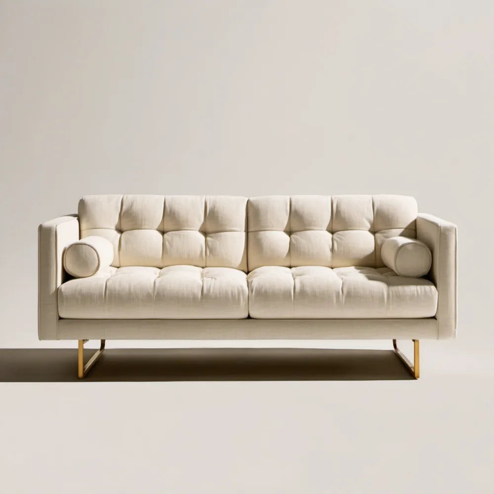 Kremowa sofa trzyosobowa ze złotymi nóżkami 220 x 90 x 85 cm