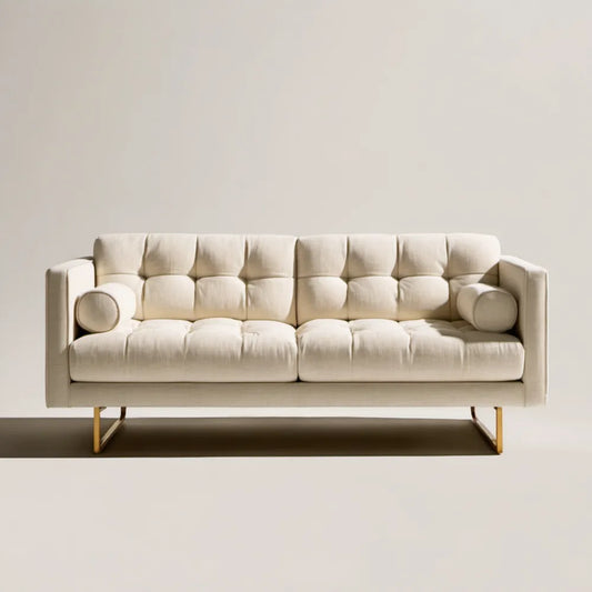 Kremowa sofa trzyosobowa ze złotymi nóżkami 220 x 90 x 85 cm