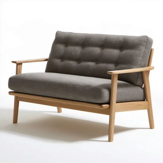 Dwuosobowa sofa skandynawska szara z litego drewna kauczukowego, 120 x 75 x 78 cm