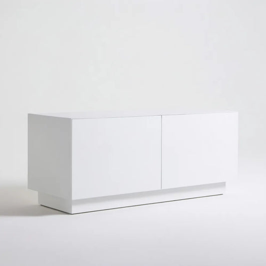 Biała szafka RTV z MDF, 120 x 40 x 50 cm, 2 drzwi
