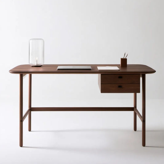 Orzechowe biurko z litego drewna kauczukowego 120 x 60 x 75 cm z 2 szufladami