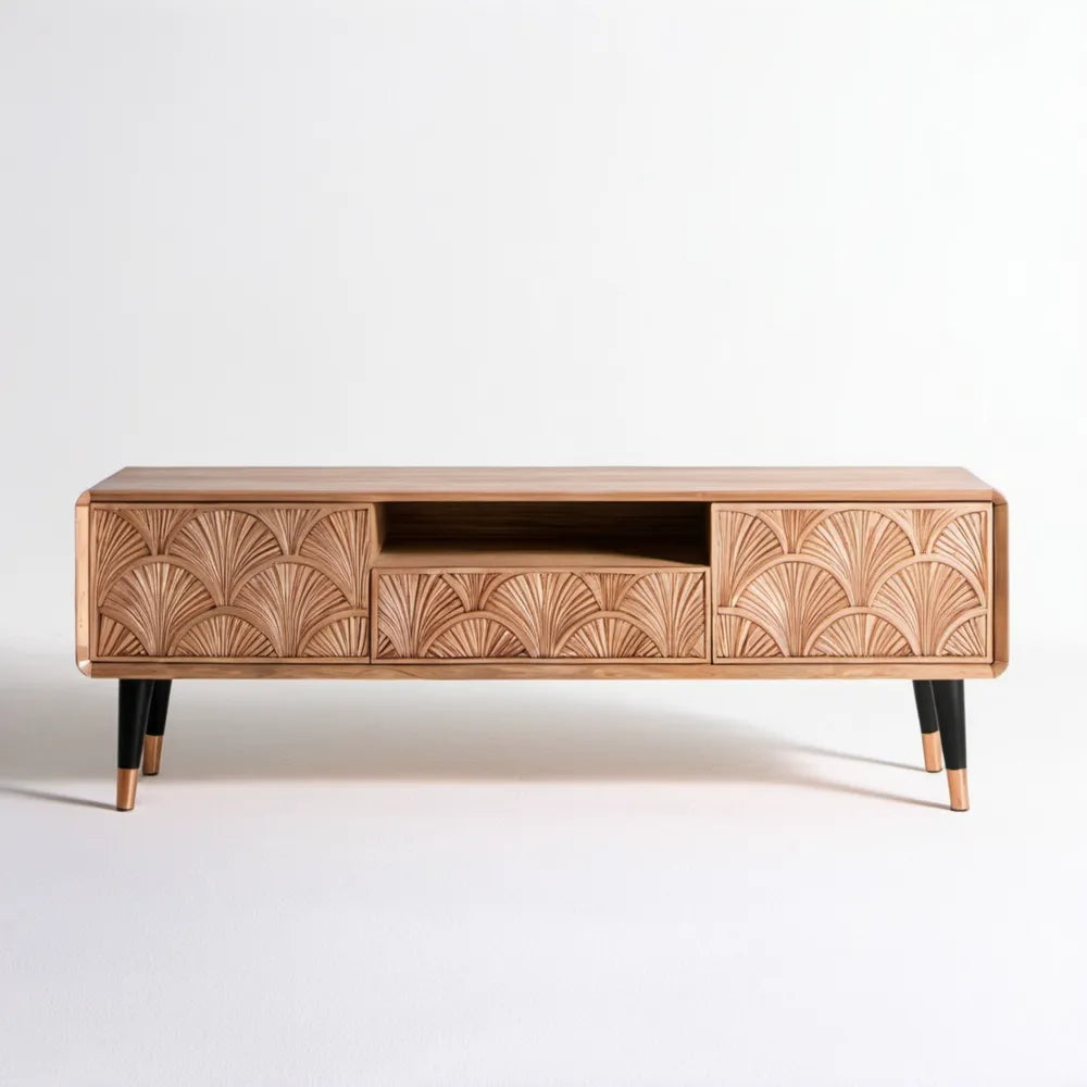 Szafka RTV z litego drewna mango, naturalny brąz/czarny, 160 x 40 x 55 cm