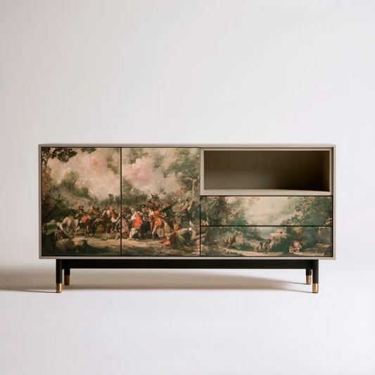 Szafka RTV z MDF z dekoracyjnym nadrukiem, czarna/złota/beżowa/zielona/brązowa/różowa, 160 x 40 x 75 cm