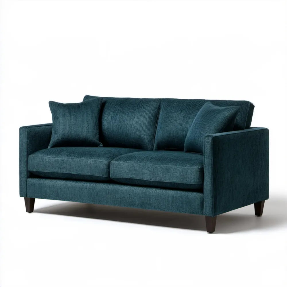 Granatowa sofa dwuosobowa z tkaniny poliestrowej 160 x 85 x 85 cm z ciemnobrązowymi nogami