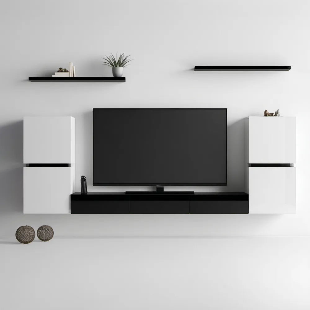 Wiszący zestaw mebli do salonu biało-czarny 240 x 35 x 170 cm